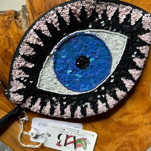 America & Beyond Evil Eye Bead Sequin Clutch Wristlet NWT
